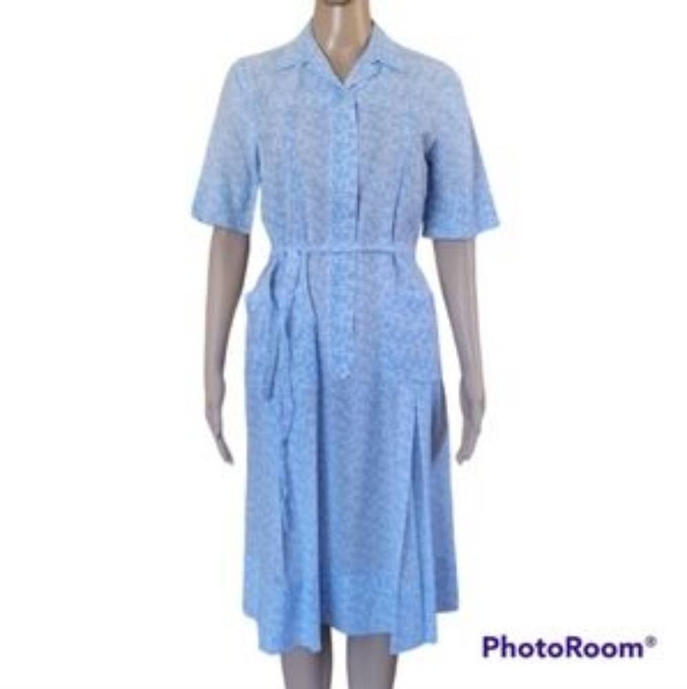 Vintage A Nancy Frock Women's 14 Zip Front Short Sleeve Blue USA Made